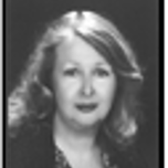 Black and white portrait of a woman with light-colored hair.